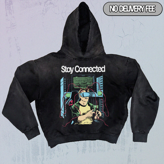 CONNECTION - Premium 420GSM Sunfaded and Frayed Boxy Hoodie