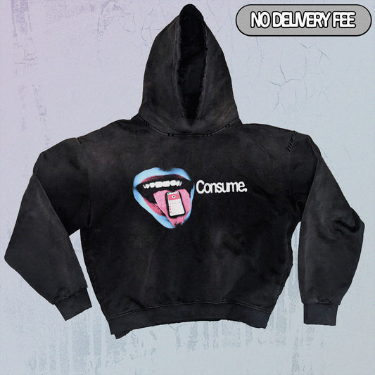 CONSUME - Premium 420GSM Sunfaded and Frayed Boxy Hoodie