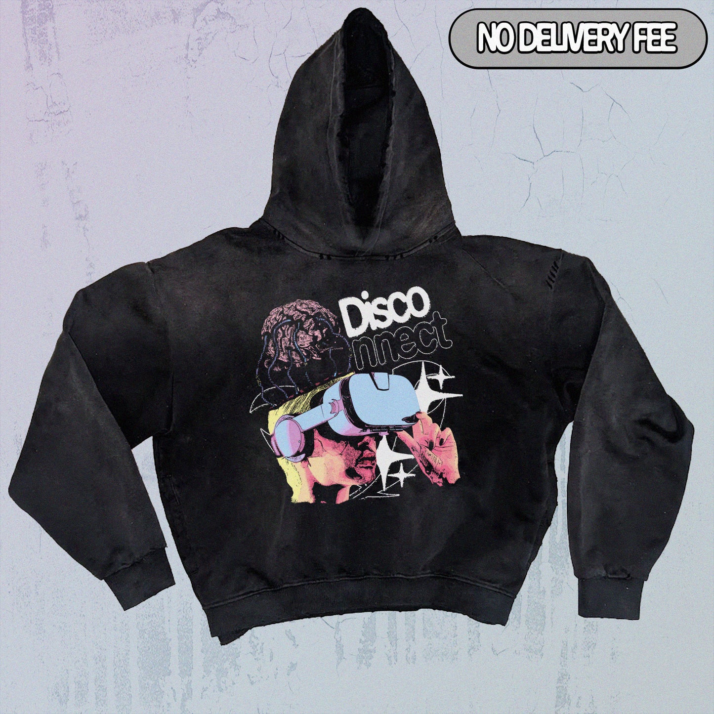 DISCONNECT - Premium 420GSM Sunfaded and Frayed Boxy Hoodie