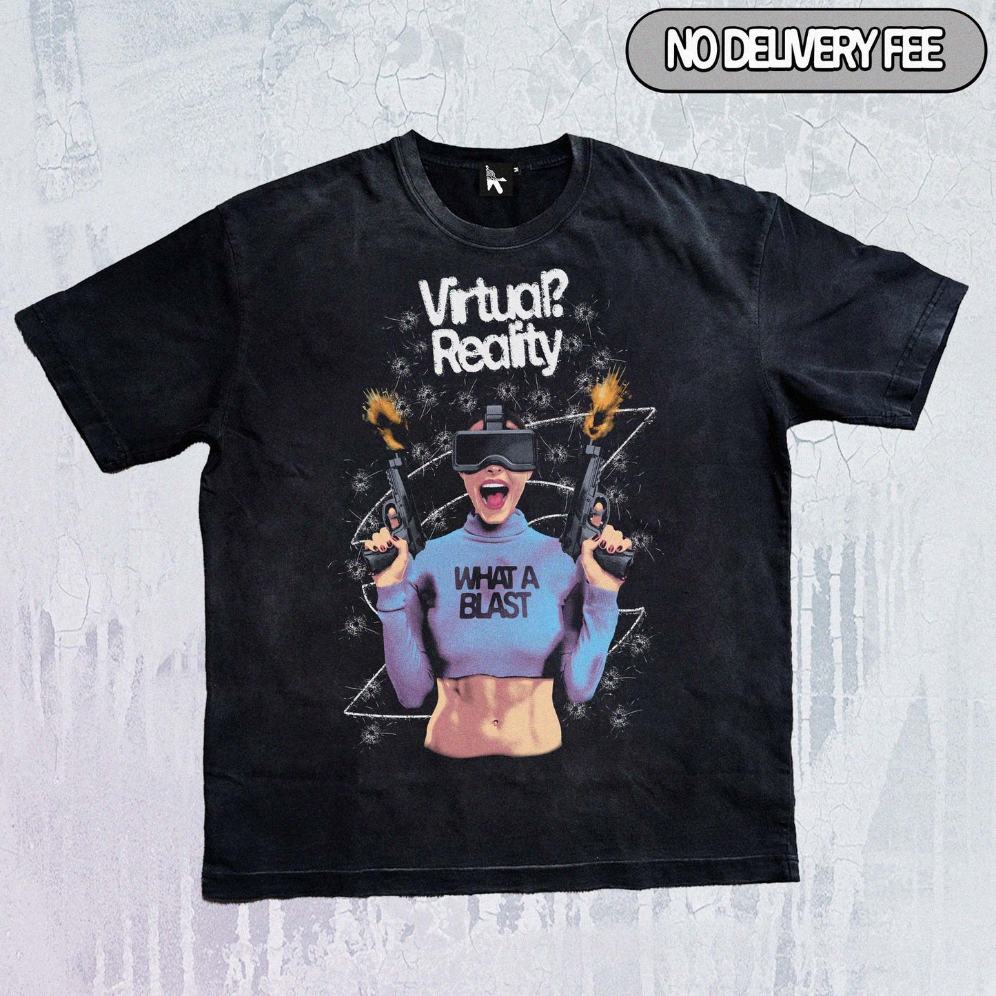 VIRTUAL? REALITY - Premium 260GSM Vintage Lightly Frayed Oversized Tee