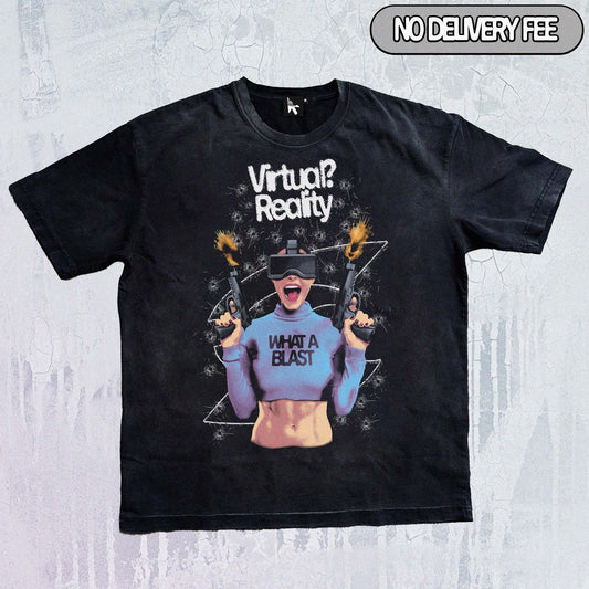 VIRTUAL? REALITY - Premium 260GSM Vintage Lightly Frayed Oversized Tee